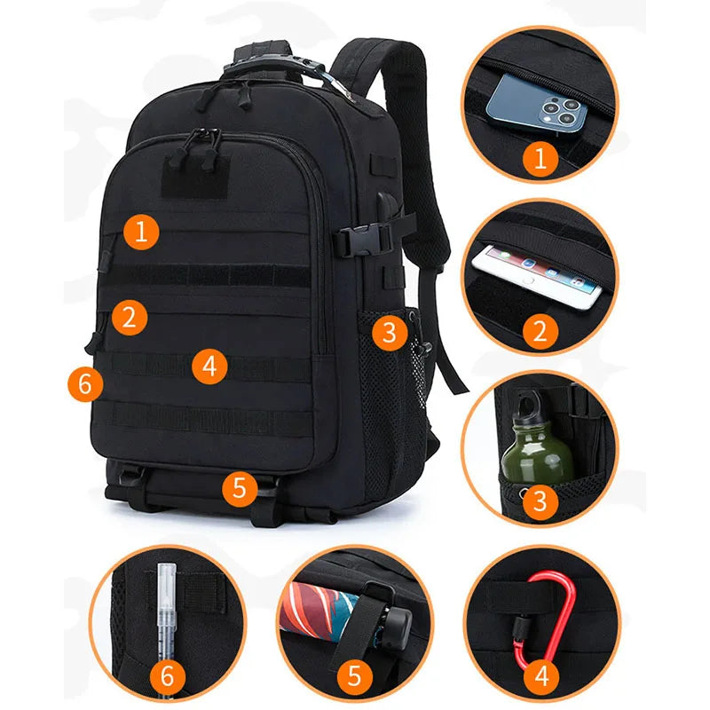 Tactical Rucksack for Men Hiking Camping Hunting Bags Outdoor Sports Travel Bag Male Large Capacity Waterproof Backpack