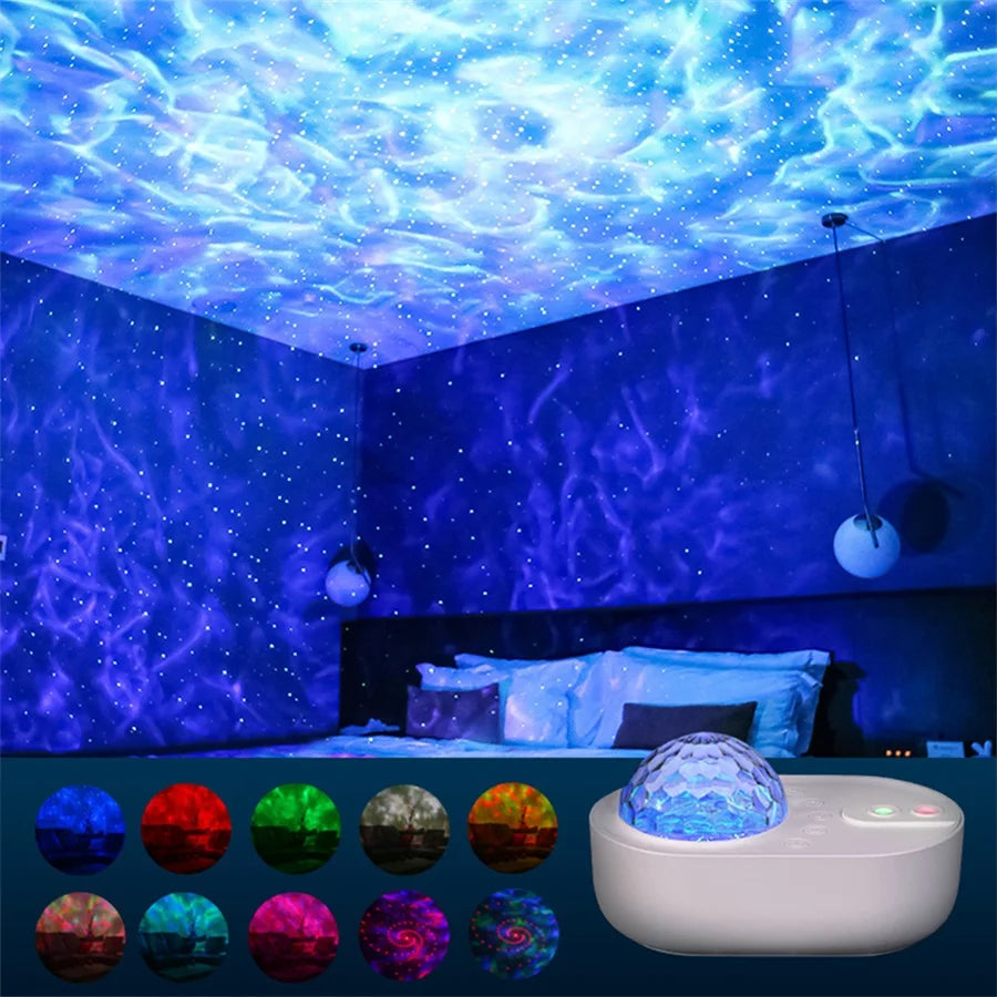 Starry Sky Projector Night Light Spaceship Lamp Galaxy LED Projection Lamp Bluetooth Speaker For Kids Bedroom Home Party Decor