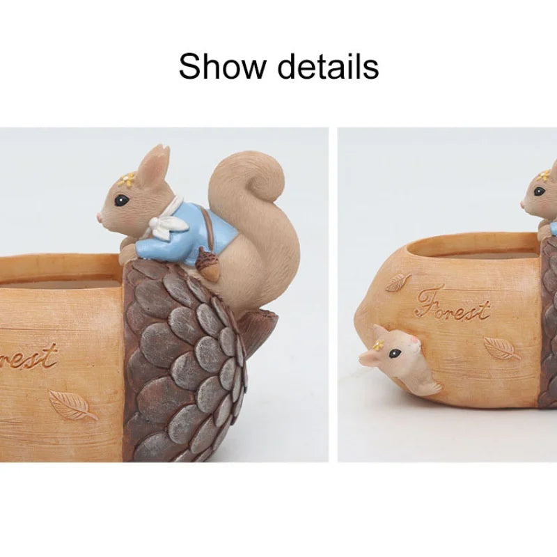 Flowerpot Cartoon Cute Animal Squirrel Fleshy Flower Pot Resin Succulent Pots Desktop Decoration