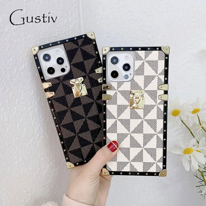 Luxury Square iPhone Cases For iPhone 15 14 Pro Max 13 12 Mini 11 Pro X XS MAX XR 6s 7 8 Plus SE Geometric Smartphone Coque