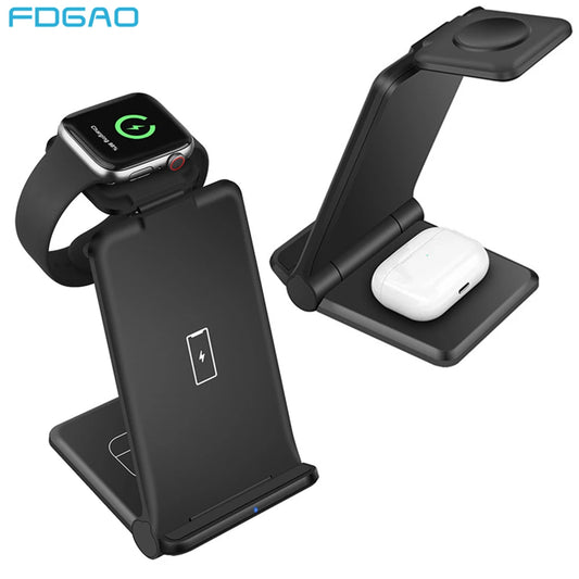 3 in 1 Wireless Charger 15W Fast Charging Dock Station Foldable Holder For iPhone 15 14 13 12 11 XS Apple Watch 9 8 Airpods Pro