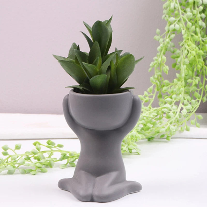 New Creative Humanoid Ceramic Flower Pot Plant Pot Ceramic Craft Succulent Flower Vase For Home Garden Office Desktop Decoration