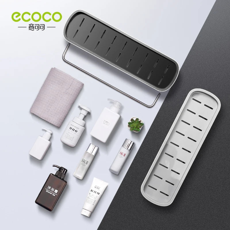 ECOCO Bathroom Shelf Storage Rack Holder, Wall Mounted Shampoo Organizer with Towel Bar