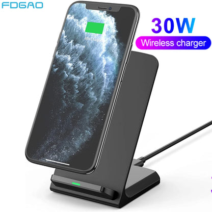 30W Wireless Desktop Charger Stand Fast Charging Phone Holder For iPhone 14 13 12 11 XR 8 Xiaomi mi11 Huawei P40 Samsung S20 S10