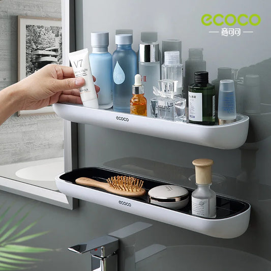 ECOCO Bathroom Shelf Storage Rack Holder, Wall Mounted Shampoo Organizer with Towel Bar