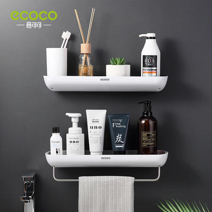 ECOCO Bathroom Shelf Storage Rack Holder, Wall Mounted Shampoo Organizer with Towel Bar