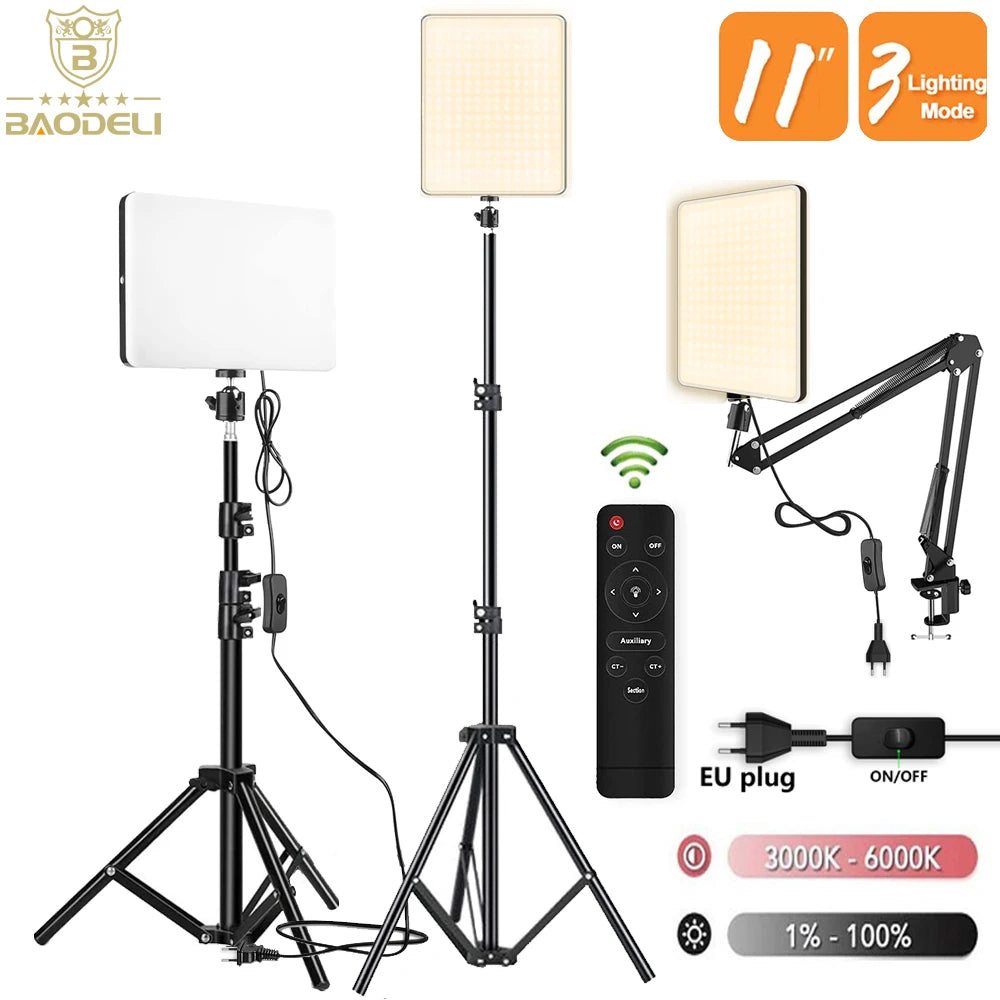 LED Fill Lamp Video Light Panel Bi-color 2700k-5700k Photography Lighting Live Stream Photo Studio Light With Stand EU Plug