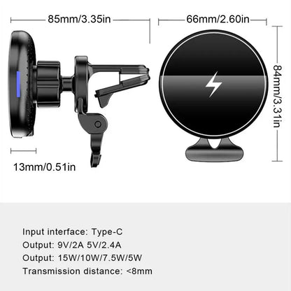 Magnetic Car Wireless Charger Maximum 15W Fast Charging Compatible with All Iphone 12 Version with Type-C USB Data Cable