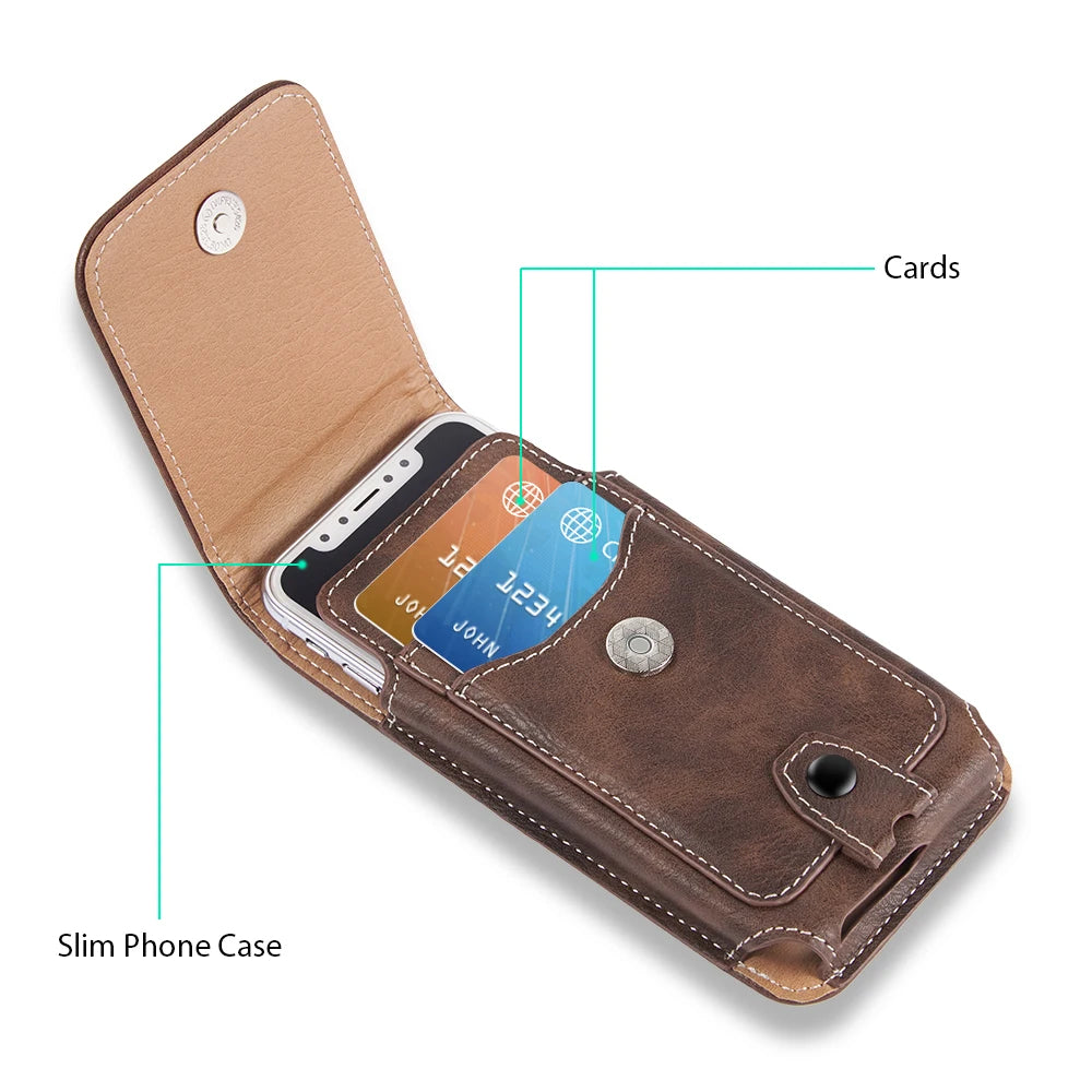 Universal Pouch Leather Phone Case For iPhone XS 11 Pro Max 6 7 8 Plus Waist Bag Magnetic Belt Clip Holster Cover for Redmi Note