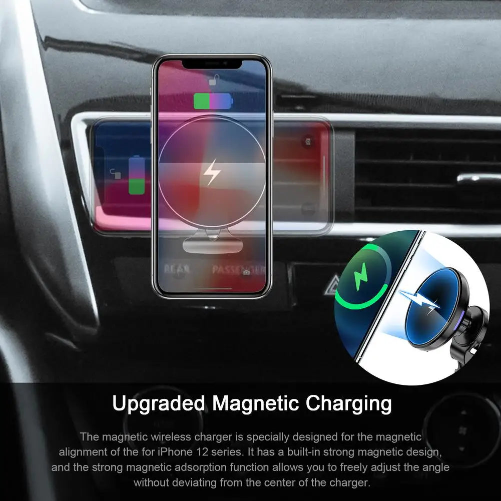 15W Magnetic Car Phone Holder Wireless Charger Air Vent Mount Intelligent Fast Wireless Charging Stand For IPhone 12 Accessories