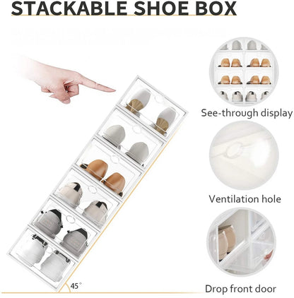 US 12pcs Shoe Box Set Foldable Storage Plastic Clear Door Home Closet Organizer Case Shelf  Stack Display US CA&NJ Delivery