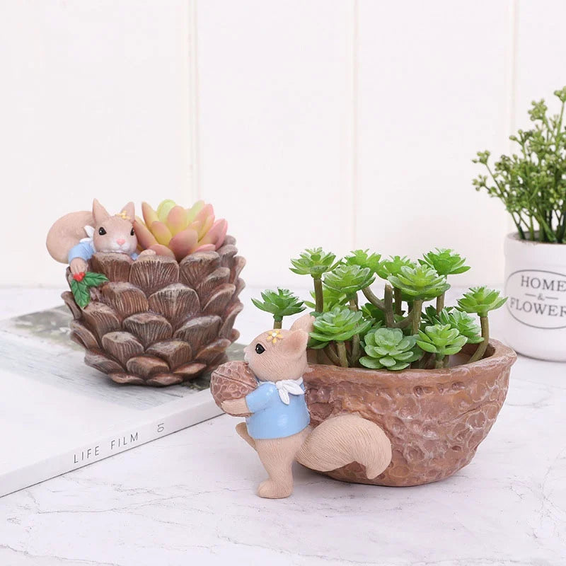 Flowerpot Cartoon Cute Animal Squirrel Fleshy Flower Pot Resin Succulent Pots Desktop Decoration