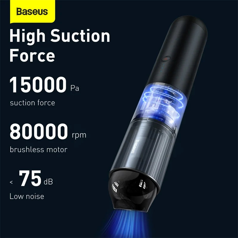 Baseus 15000Pa Car Vacuum Cleaner Wireless Vacuum Cleaner with LED Light for Home PC Cleaning Portable Handheld Vacuum Cleaner