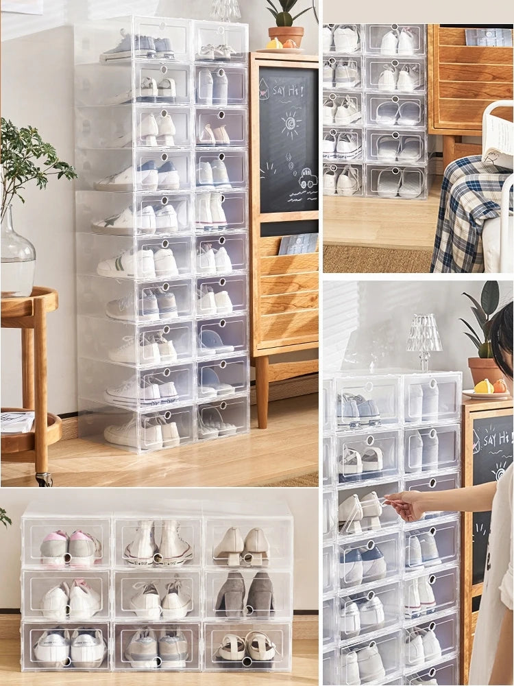 US 12pcs Shoe Box Set Foldable Storage Plastic Clear Door Home Closet Organizer Case Shelf  Stack Display US CA&NJ Delivery