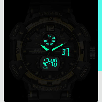 SMAEL Top Luxury Brand Men's Watch Outdoor Sports Waterproof Watches Dual Time Display Quartz Wristwatches Rubber Digital Clock