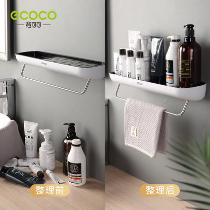 ECOCO Bathroom Shelf Storage Rack Holder, Wall Mounted Shampoo Organizer with Towel Bar