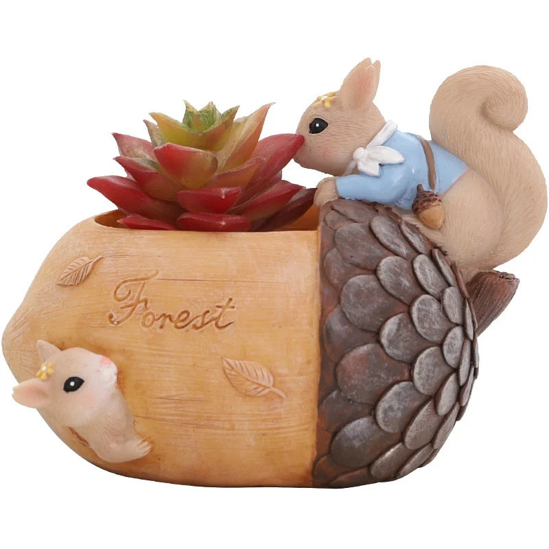 Flowerpot Cartoon Cute Animal Squirrel Fleshy Flower Pot Resin Succulent Pots Desktop Decoration