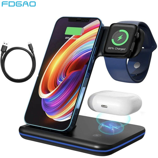 3 in 1 15W Wireless Charger Stand For iPhone 14 13 12 11 XS XR X 8 Apple Watch 7 6 5 Fast Charging Dock Station for Airpods Pro