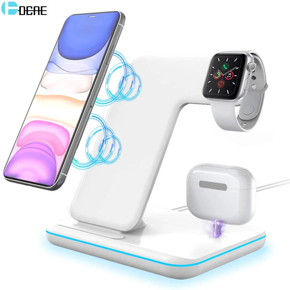 15W 3 in 1 Fast Charging Wireless Charger Stand for Apple Watch 8 7 6 5 4 Airpods 3 Pro iPhone 14 13 12 11 XS XR X 8