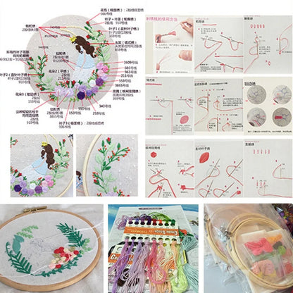 Flower Bouquet DIY Embroidery Kit Needlework Cross Stitch with Hoop Frame for Beginner Swing Art Painting Handcraft Wedding Gift