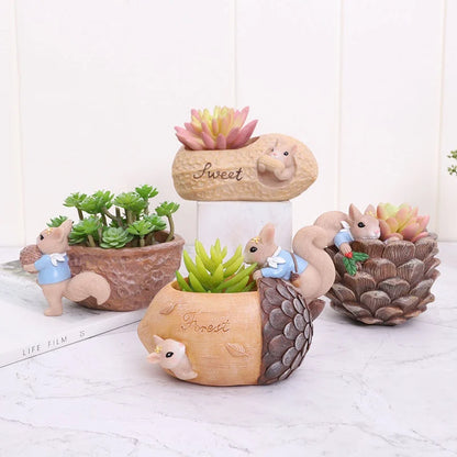 Flowerpot Cartoon Cute Animal Squirrel Fleshy Flower Pot Resin Succulent Pots Desktop Decoration