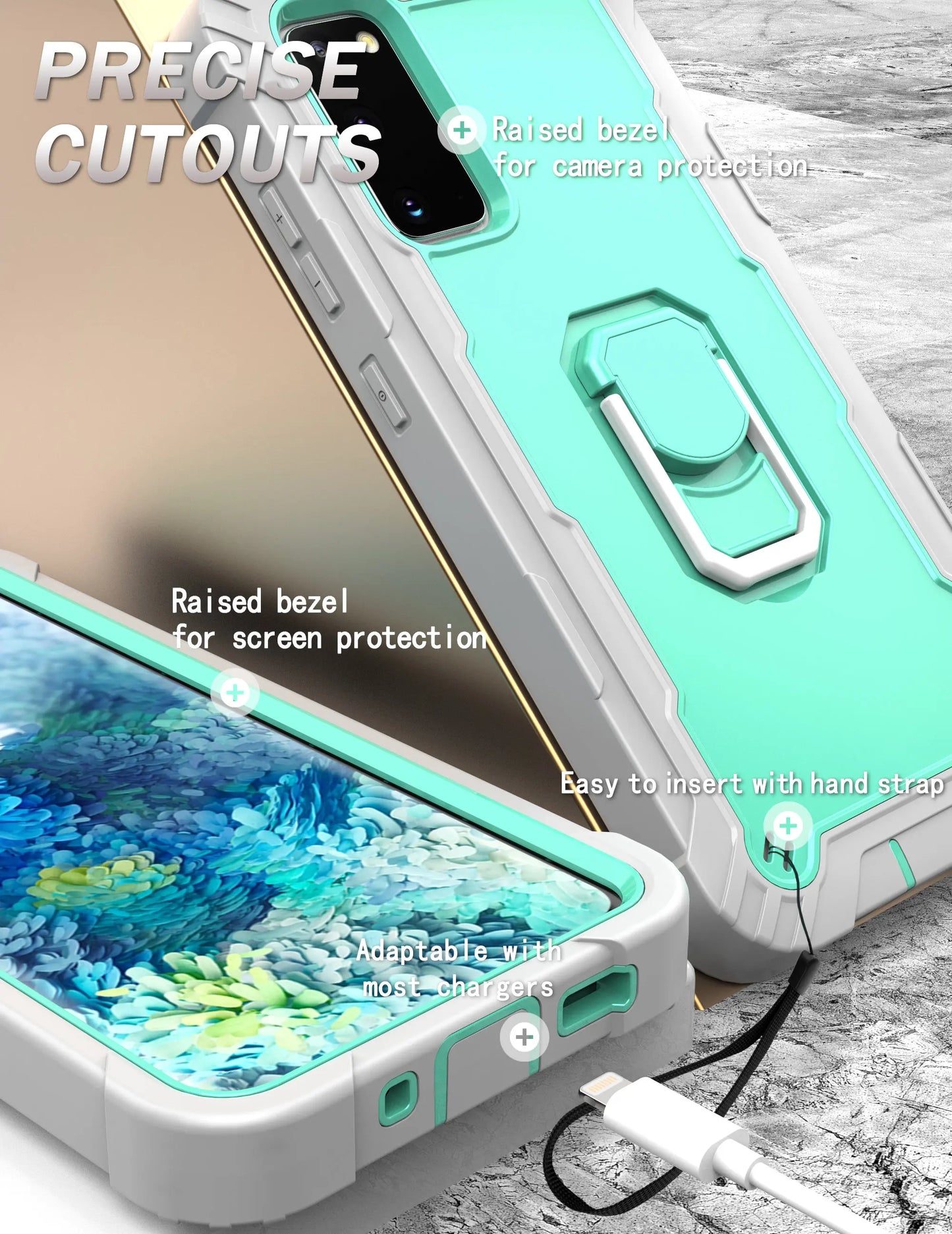 for Samsung Galaxy S20 FE 5G Case, Military Grade Protective Phone Case Cover with Ring Kickstand Compatible for Galaxy S20 FE