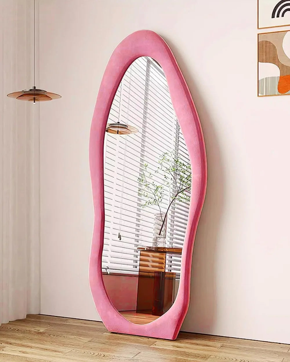 Full-length Mirror Hanging on The Wall, Floor-to-ceiling Mirror with Flannel Frame, Irregularly Hung or Leaning on The Wall