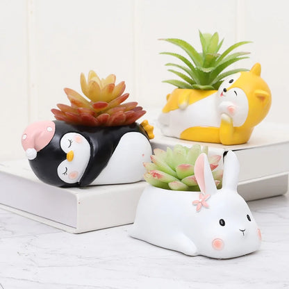 Cartoon Animal Succulent Flower Pot Cute Rabbit Duck Shape Flowerpot Garden Planting Pot Desktop Ornaments Garden Planter