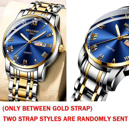 BELUSHI Top Brand Luxury Mens Watches Luminous Waterproof Stainless Steel Watch Quartz Men Date Calendar Business Wristwatch