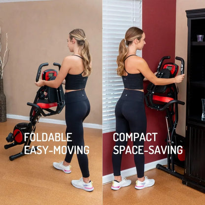 Exercise Bike, 3-in-1 Folding Home Stationary with Arm Exercise Bands, with 16 Levels of Magnetic Resistance, Exercise Bike