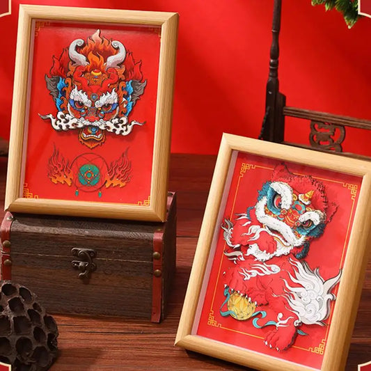 DIY Dragon Decorative Painting Chinese Zhaocai Pixiu 3D Stereoscopic Picture Frame Lion Decoupage Picture Frame Home Decoration