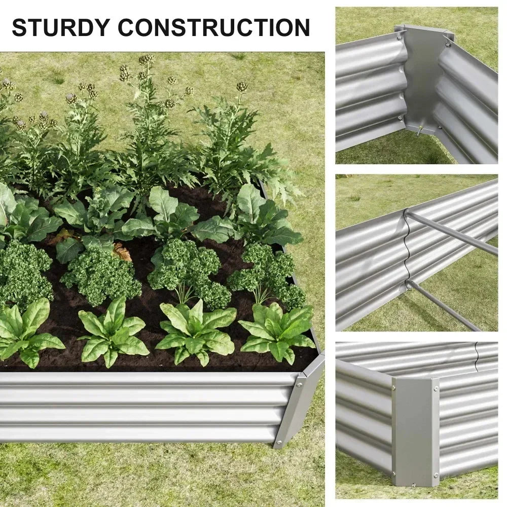 Planter Raised Garden Bed Outdoor, Large Heavy Metal  Box Steel Kit for Vegetables Flowers Herb, Silver Garden Supplies