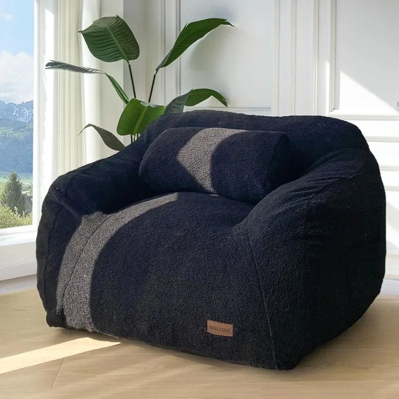 Giant Bean Bag Chair with Pillow, Fluffy and Comfy Bean Bag Sofa for Adult with Fuzzy Fabric,Large Bean Bag Chair with Filler