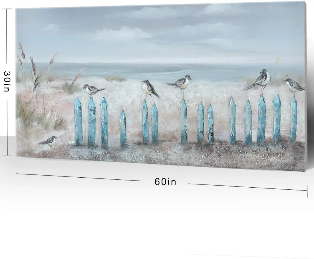 Big Wall Art for Living Room Extra Large Hand-painted Beach Oil Painting Ocean Sea Bird Seagull Canvas 60 x 30 inch