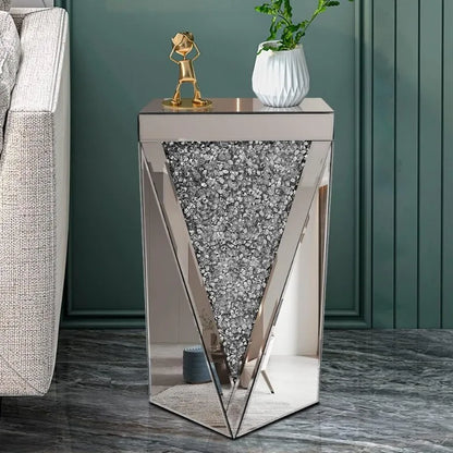 Pregaspor Silver Mirrored End Table, Crystal Inlay Side Table Accent Table, Small Mirrored Coffee Table for Living Room, Bedroom