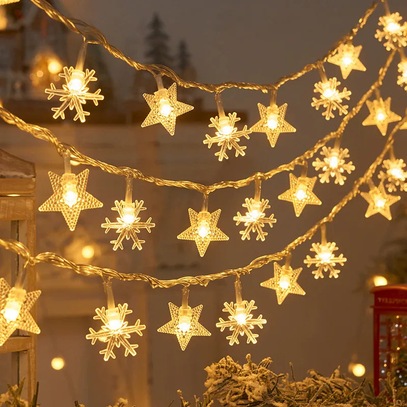 1.5/3M Christmas Lights Snowflake String Lights Fairy Lights Waterproof Star Ball LED Lamp