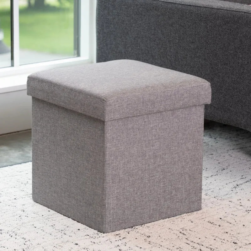 Small Folding Storage Ottoman, Foot Rest Stool, Cube Footrest,for Living Room, Bedroom, Home Office, Dorm, Light Gray