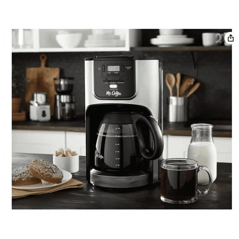 Mr. Coffee 12-Cup Programmable Coffeemaker, Rapid Brew, Brushed Metallic