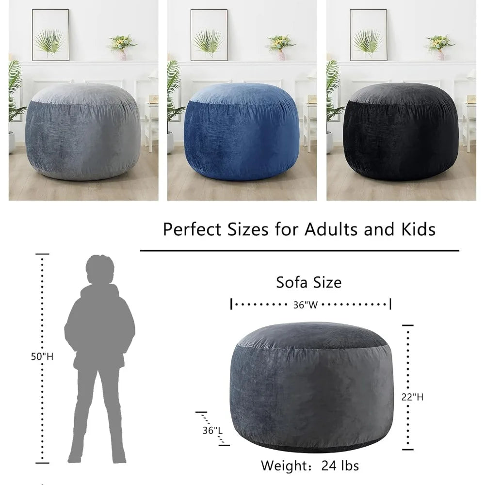 3 ft Bean Bag Chairs for Adults/Teens with Filling, Medium Bean Bag Sofa with Memory Foam, Furniture Bag