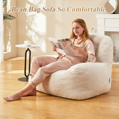 Bean Bag Chair Sherpa Bean Bag Lazy Sofa Beanbag Chairs for Adults Teens W/ High Density Foam Filling Modern Accent Chairs Comfy