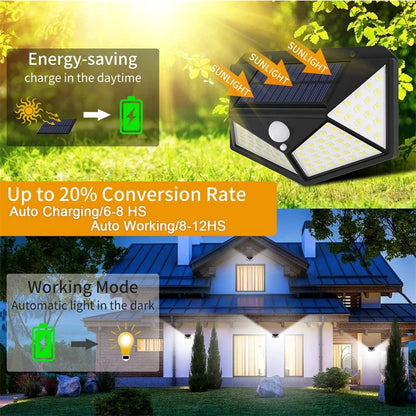 100 LED Solar Wall Lights Outdoor Solar Lamp Waterproof PIR Motion Sensor Solar Powered Sunlight Street Light for Garden Light