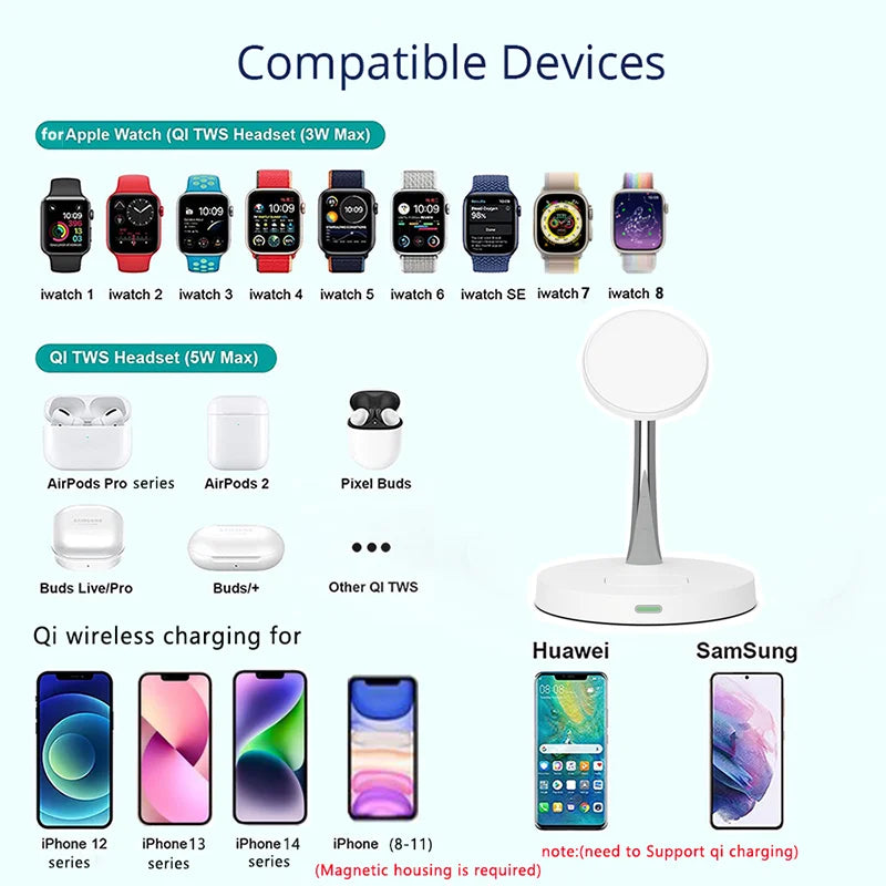 3 in 1 Qi Fast Wireless Charger Stand For iPhone 14 13 12 Apple Watch 4 in 1 Charging Station for Airpods Pro iWatch With light