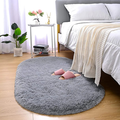 NOAHAS Oval Plush Carpet Soft Shaggy Rug for Kids Children Bedroom Living Room Furry Non-slip Bedroom Mats Home Decoration