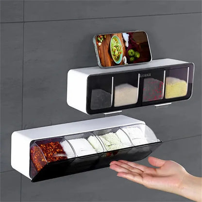 4 In 1 Seasoning Box Combination Set, Wall-mounted Seasoning Storage Box, Sugar Salt Spices Container Organizer, Kitchen Supplies