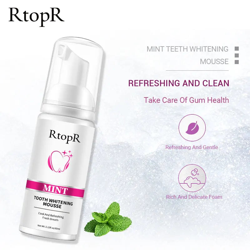 RtopR Teeth Cleansing Whitening Mousse Removes Stains Teeth Whitening Oral Hygiene Mousse Toothpaste Whitening and Staining 60ml