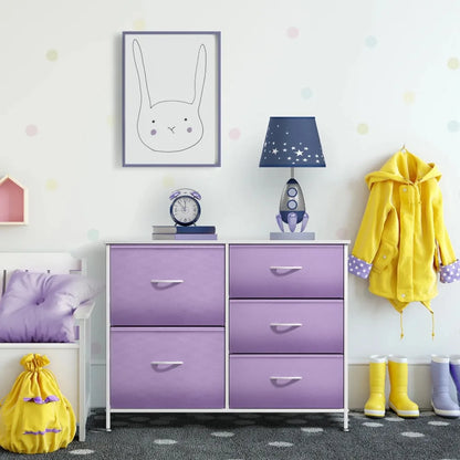 5-Drawer Dresser - Nightstand End Table for Home, Bedroom, Dorm (Pastel Purple), Versatile Storage Closet, Free Shipping