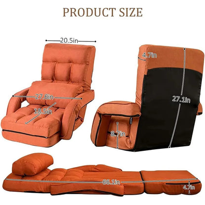 Folding Lazy Sofa With Armrests and a Pillow Padded Adults Gaming Chairs for Living Room Bean Bag Chaise Lounge Indoor Furniture