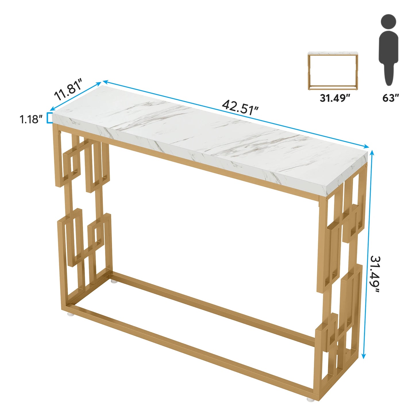 Tribesigns Gold Console Table, Modern 42.5" Sofa Tables Entryway Hallway Foyer Table, White Faux Marble Tabletop Sofa Table