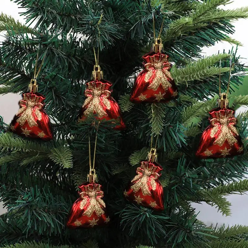 6pcs Christmas Tree Decoration Set Xmas Tree Gift Bag Hanging Decor Christmas Tree Ball Ornaments Home Party Decorations