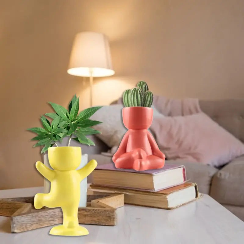 Creative Figure Flower Pot Plant Cactus Potted Abstract Ceramic Flower Pot Succulent Figurine Coffee Table Living Room Decor